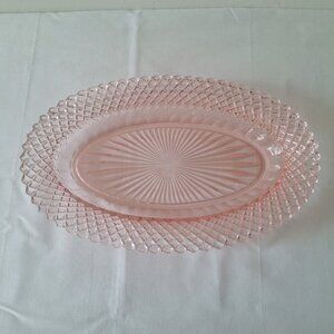Vintage Depression Glass Pink Miss America Celery Dish Oval Shallow Bowl Plate